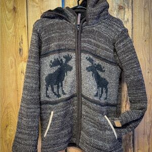 Kyber Cozy Brown Knit Women’s Jacket with Moose Design
